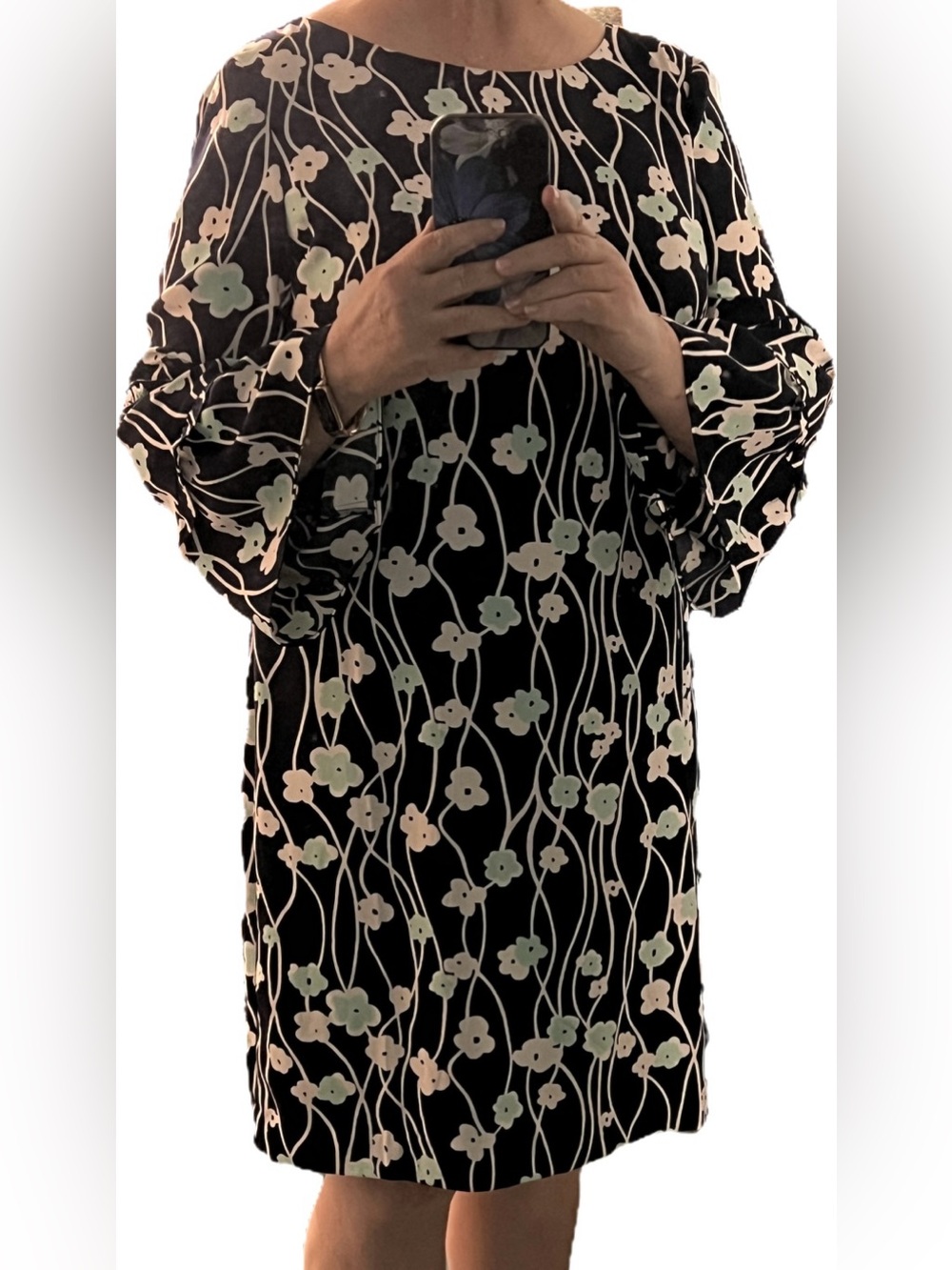 Talbots Navy Floral Long Sleeve Dress